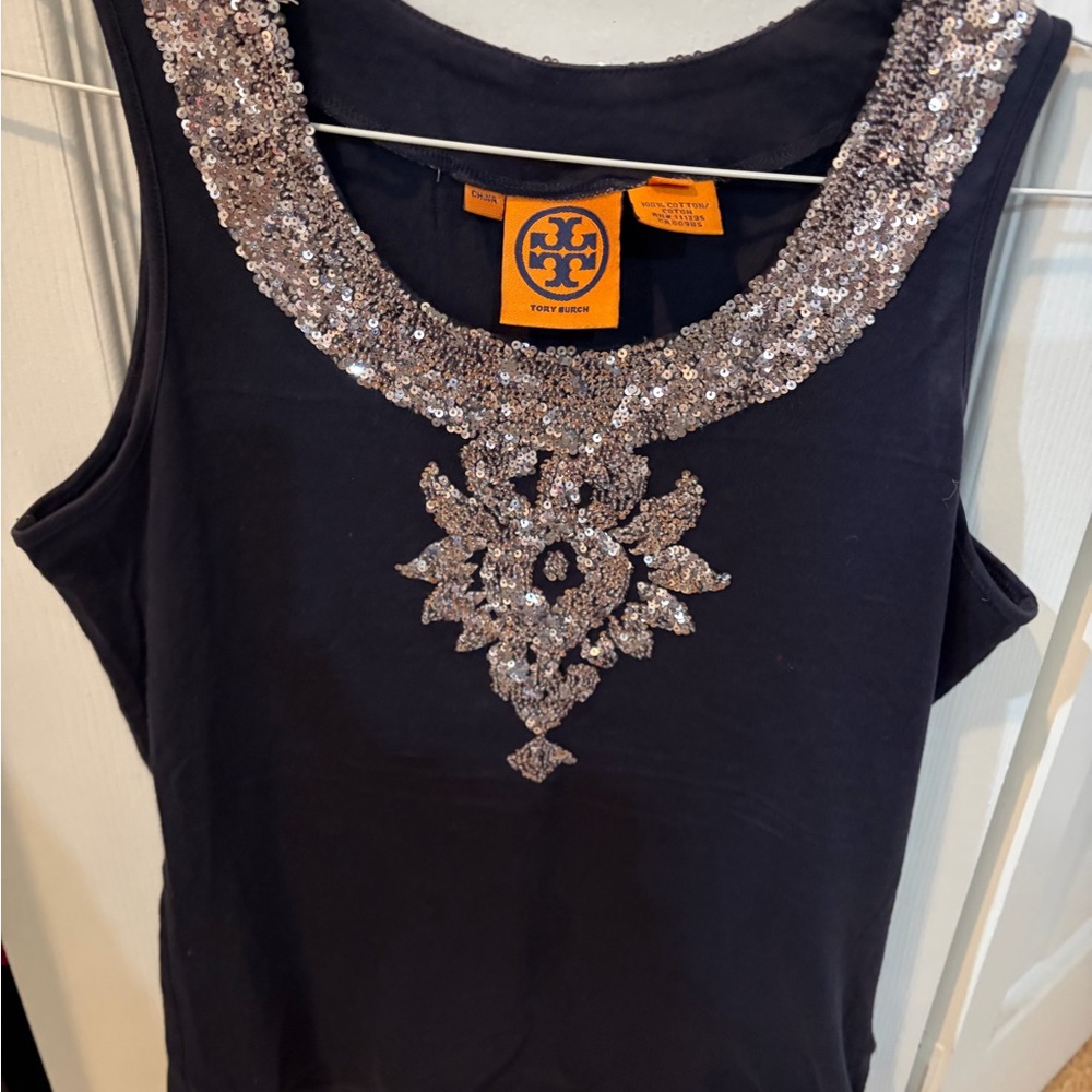 TORY BURCH Embellished Black Sleeveless Top